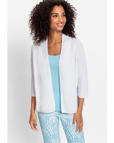 Olsen 100% Cotton 3/4 Sleeve Open Front Cropped Cardigan - White
