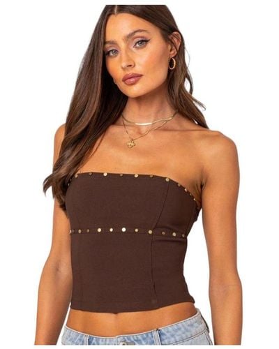 Edikted Darcy Studded Lace Up Corset Top - Brown