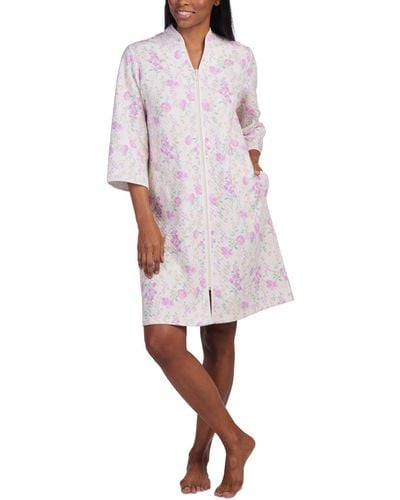 Miss Elaine Floral 3/4-sleeve Zip-front Robe - Multicolor