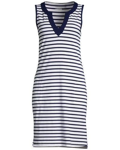 Lands' End Cotton Jersey Sleeveless Swim Cover-up Dress Print - Blue