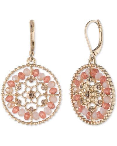 Lonna & Lilly Gold-tone Crystal & Stone Beaded Openwork Flower Drop Earrings - Metallic