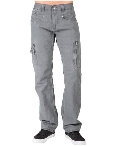 Level 7 Relaxed Straight Heavy Washed Canvas Premium Jeans Utility Zipper Pocket - Gray