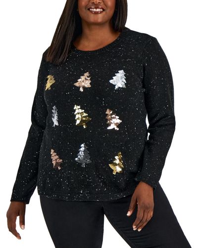 Karen Scott Plus Size Sequin-tree Sweater - Black