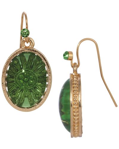 2028 Glass Oval Drop Earrings - Green