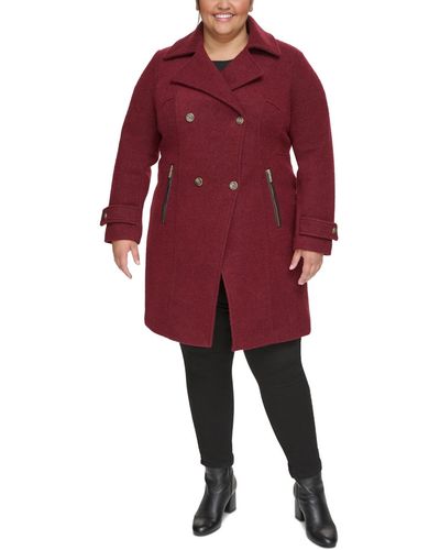 Guess Plus Size Notched-collar Double-breasted Cutaway Coat - Red