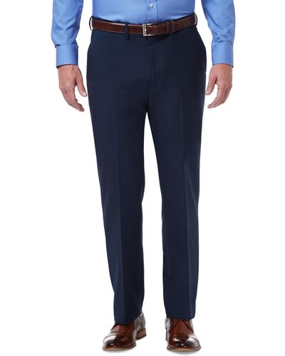 Haggar Premium Comfort Stretch Classic-fit Solid Flat Front Dress Pants - Blue