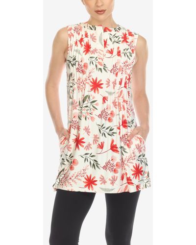 White Mark Floral Sleeveless Tunic Top - Red