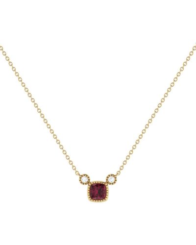LuvMyJewelry Cushion Ruby Gemstone Round Natural Diamond 14k Gold Birthstone Necklace - Metallic