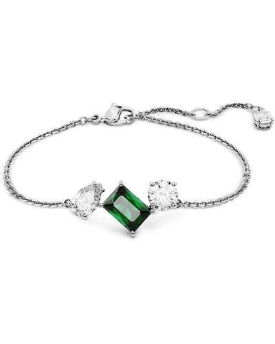 Swarovski Rhodium-plated Mixed Crystal Link Bracelet - Green