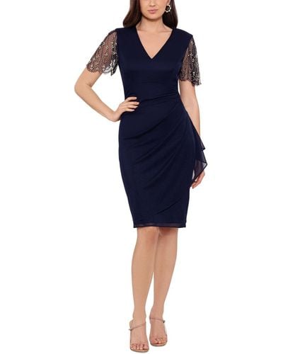 Xscape Embellished-sleeve Dress - Blue