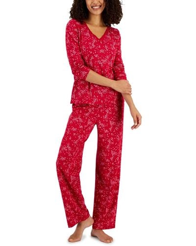Charter Club 2-pc. Cotton Floral Pajamas Set - Red