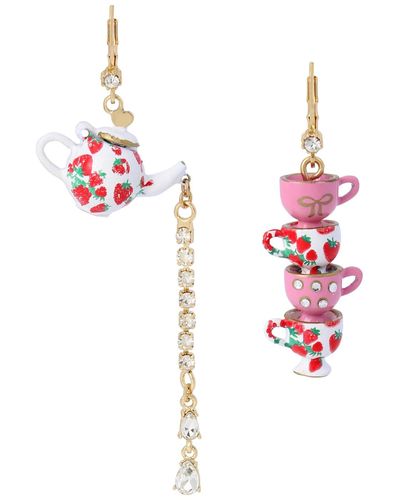 Betsey Johnson Tea Party Mismatched Earrings - Pink