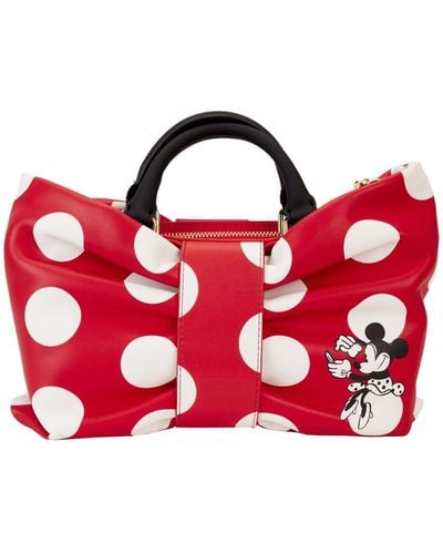 Loungefly Mickey & Friends Distressed Minnie Mouse Rocks The Dots Figural Bow Crossbody Bag - Red