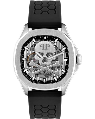 Philipp Plein Automatic Skeleton Spectre Black Silicone Strap Watch 42mm