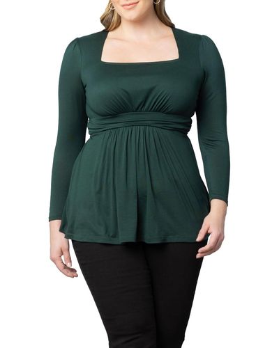 Kiyonna Plus Size Delilah Long Sleeve Top - Green