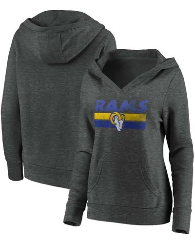 Fanatics Plus Size Heathered Charcoal Los Angeles Rams First String V-neck Pullover Hoodie - Black