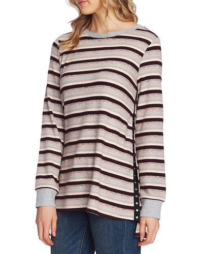 Vince Camuto Striped Crewneck Sweater - Red