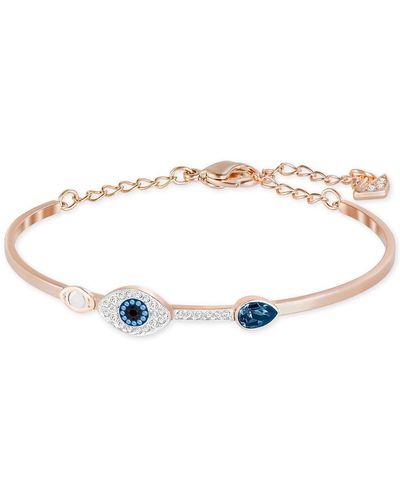 Swarovski Rose Gold-tone Clear And Blue Crystal Adjustable Bangle Bracelet