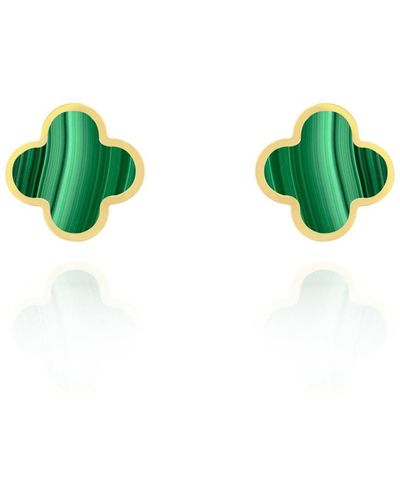 The Lovery Large Malachite Clover Stud Earrings - Green