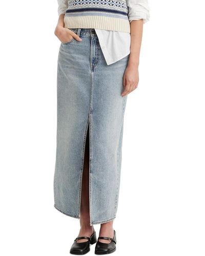 Levi's Cotton Denim Front-slit Ankle Column Skirt - Blue