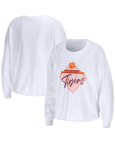 WEAR by Erin Andrews Clemson Tigers Diamond Long Sleeve Cropped T-shirt - White