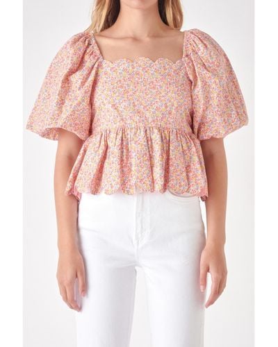 Free the Roses Scalloped Detail Top - Red
