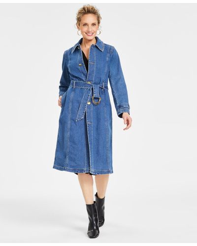 INC International Concepts Denim Trench Coat - Blue