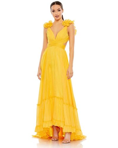 Mac Duggal Ruffle Sleeve Sweetheart A Line Gown - Yellow