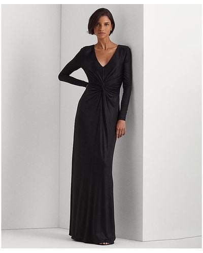 Lauren by Ralph Lauren Twist-front Foil-print Jersey Gown - Black