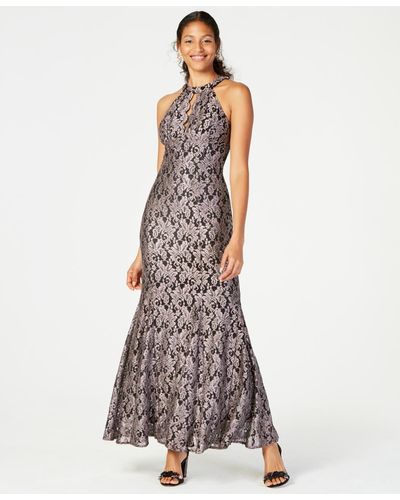Nightway Glitter-lace Keyhole Gown - Multicolor