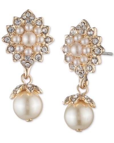 Marchesa Tone Crystal & Imitation Pearl Drop Earrings - Metallic