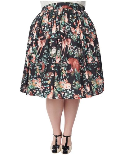 Unique Vintage Plus Size Printed Woven Gellar Swing Skirt - Multicolor