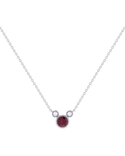 LuvMyJewelry Round Ruby Gemstone Round Natural Diamond 14k Gold Birthstone Necklace - White