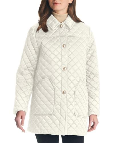 Kate Spade Imitation-pearl-button Quilted Coat - Natural