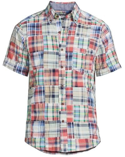 Lands' End Traditional Fit Short Sleeve Madras Shirt - White