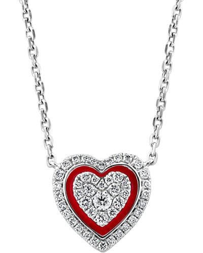 Effy Effy Diamond & Enamel Heart Halo 18" Pendant Necklace (1/4 Ct. T.w. - White