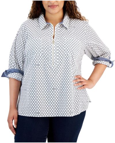 Tommy Hilfiger Plus Size Cotton Roll-tab Shirt in Yellow