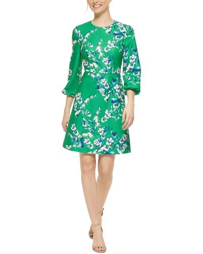 Eliza J Long-sleeve Printed A-line Dress - Green