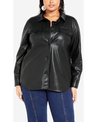 Avenue Plus Size Tyler Faux Leather Shacket Jacket - Black