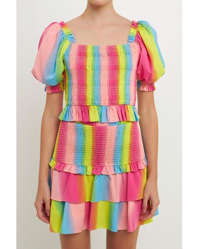 Endless Rose Ombre Stripe Smocked Top - Pink
