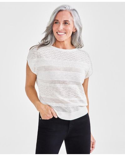 Style & Co. Petite Dolman-sleeve Metallic Sweater - White