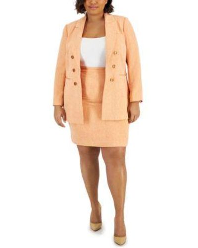 Tahari Plus Size Summer Tweed Boyfriend Blazer Pencil Skirt - Natural