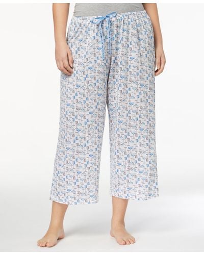 Hue Plus Size Sleepwell Printed Knit Capri Pajama Pant Made - Blue