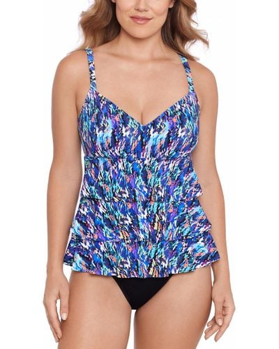 Swim Solutions Printed Tiered Fauxkini One-piece Swimsuit - Blue
