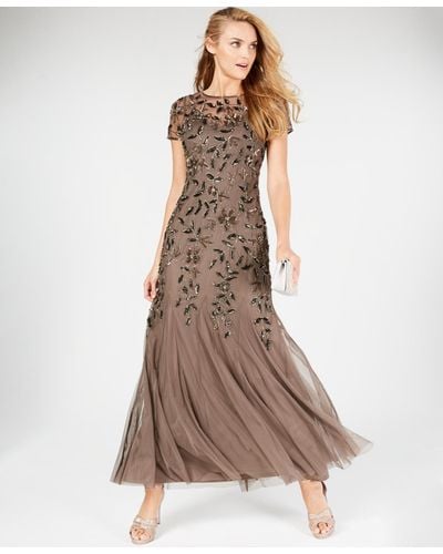 Adrianna Papell Embellished Floral-print Gown - Brown