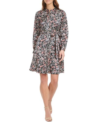 Tommy Hilfiger Long-sleeve Charmeuse Fit & Flare Dress - Multicolor