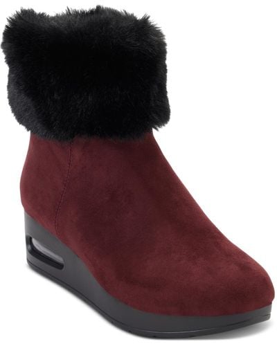 DKNY Abri Faux-fur Cuff Wedge Booties - Red