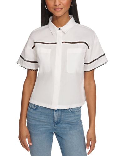 Karl Lagerfeld Collared Cotton Logo Lace Shirt - White