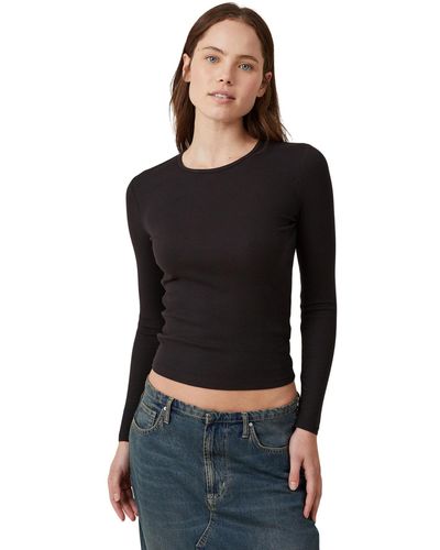 Cotton On The One Ribbed Crew-neck Top - Black