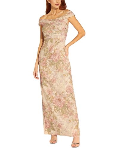 Adrianna Papell Jacquard Off-the-shoulder Evening Dress - Natural